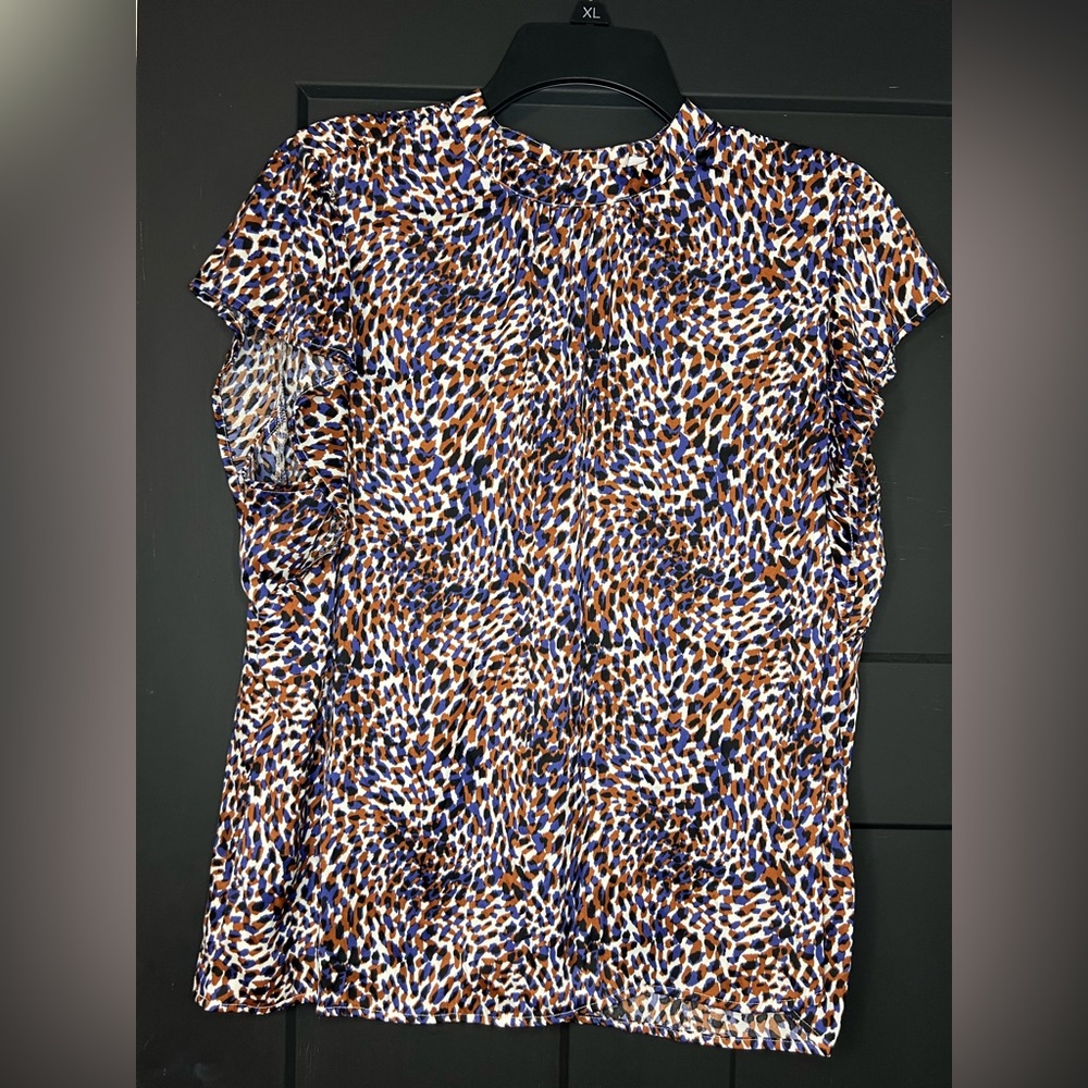 Nine West Blue and Brown Patterned Blouse